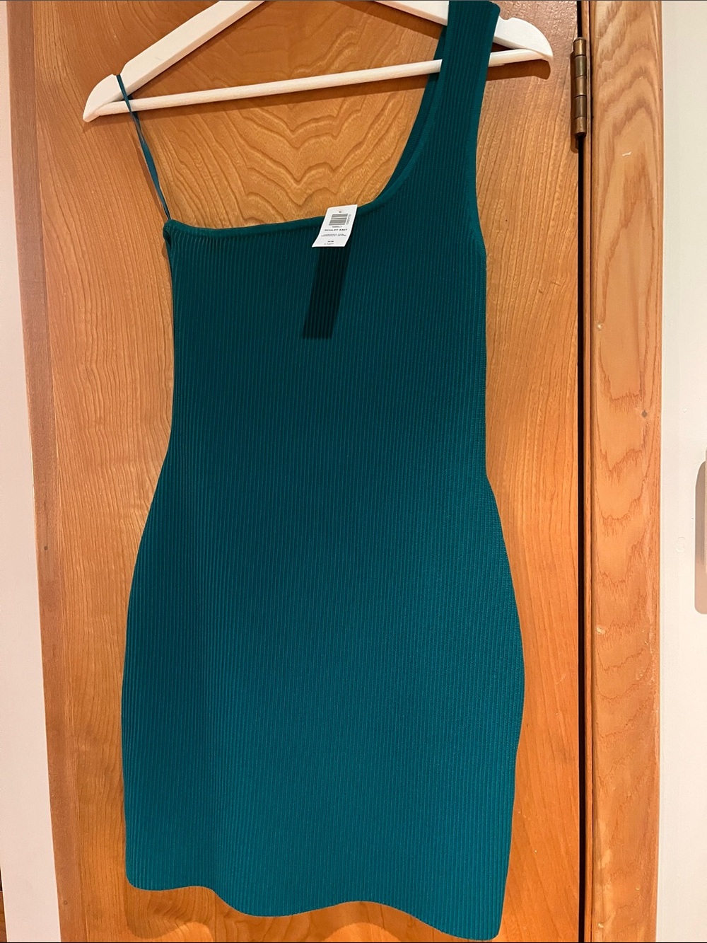 Aritzia Babaton Teal Ribbed One-Shoulder Mini Dress